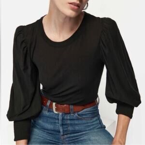 Nation LTD Sz XS Loren Smocked Puff Sleeve Peasant Tee in Black Versatile